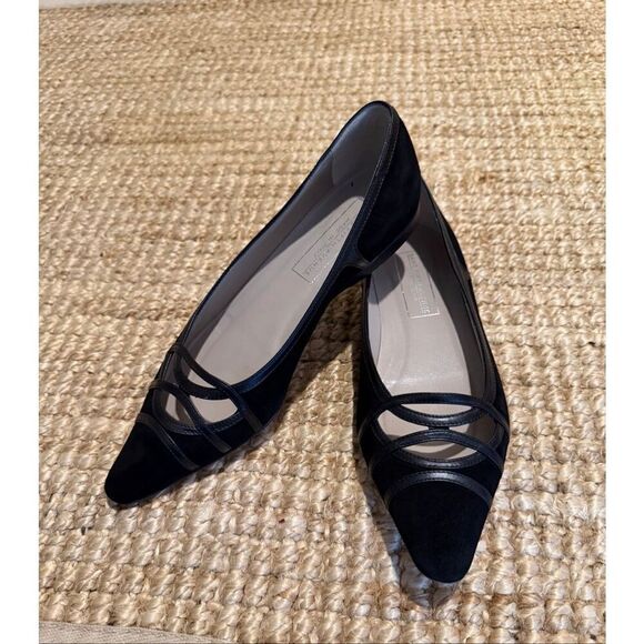 Saks Fifth Avenue Shoes - Saks Fifth Avenue Italian Suede Leather Flats Black Pointed Toe Women’s 7.5 B